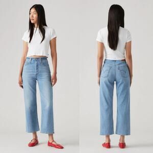 Levis High Rise Ribcage Straight Ankle Denim Jeans Medium Wash Blue 27